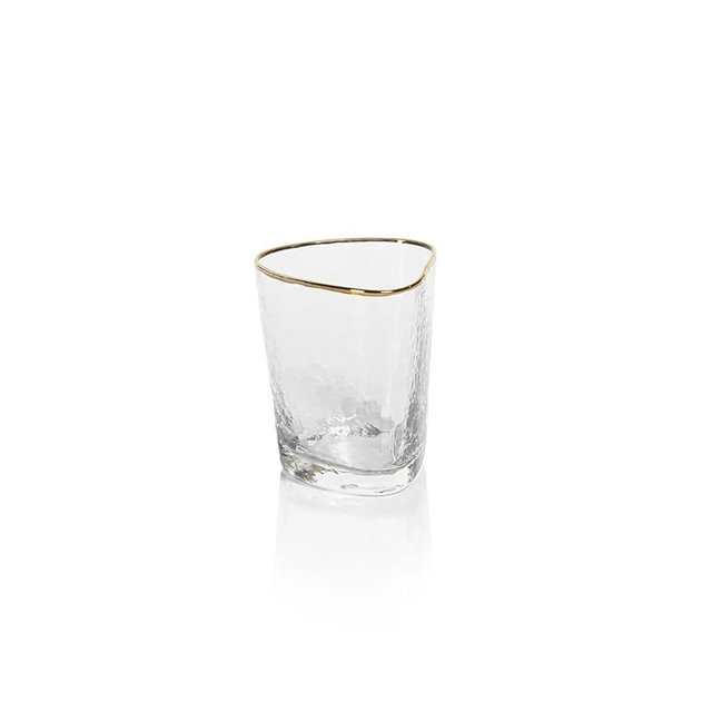 Zodax Aperitivo Triangular Stemware or Glassware - Clear with Gold Rim - Set of 4 DOF or Double Old-Fashioned