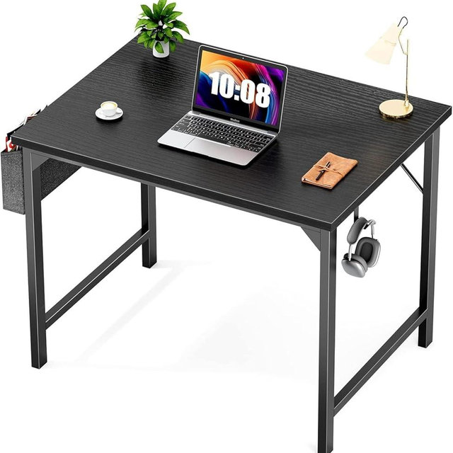 Sweetcrispy Computer Small Office Desk 32 Inch Kids Student Study Writing Work with Storage Bag & Headphone Hooks Modern Simple Home Bedroom Table - Basic Black
