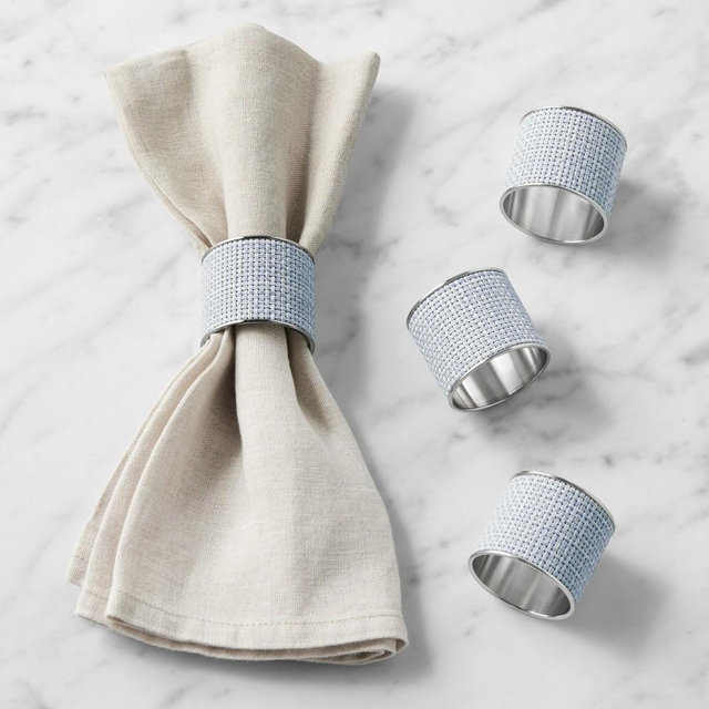 Chilewich Mini Basketweave Napkin Rings, Set of 4, Sky