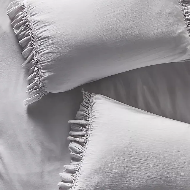 Organic Cotton Spa Sateen Ruffled Shams, Set of 2