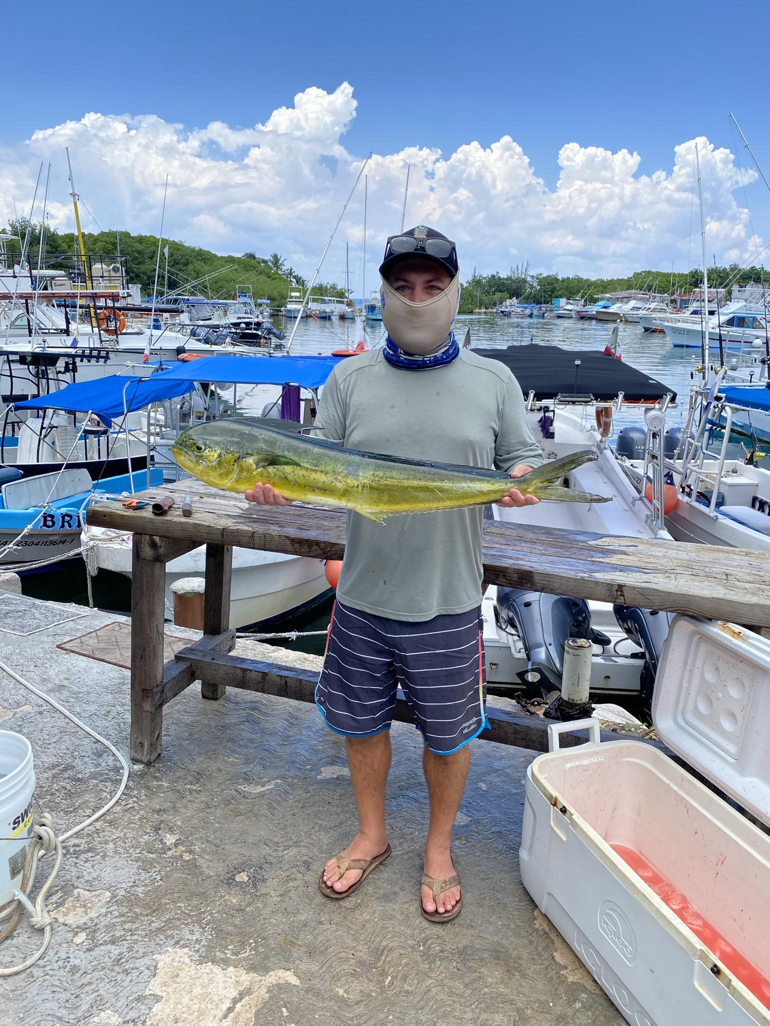 Dustin’s Dorado he caught off the coast of Playa del Carmen on a fishing adventure!