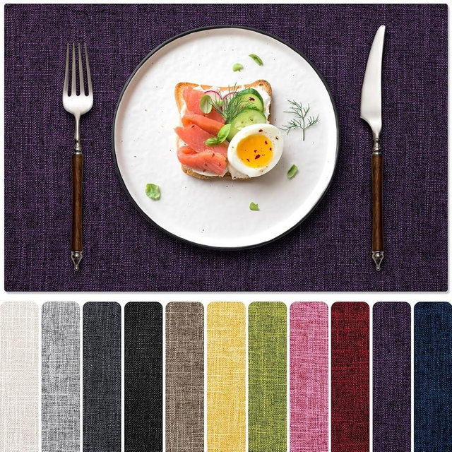 Blue Forest Placemats Set of 4, Dual-Layered Thickened Faux Linen Cloth Place Mats Heat Resistant Machine Washable Wrinkle Free Table Mats Indoor/Outdoor (Purple)