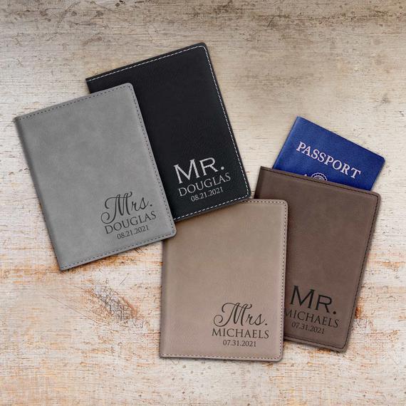 Personalized Mr. and Mrs. Passport Cover Set by Lifetime Creations: Mr. Mrs. Passport Holder Set, Bride and Groom Passport Cases
