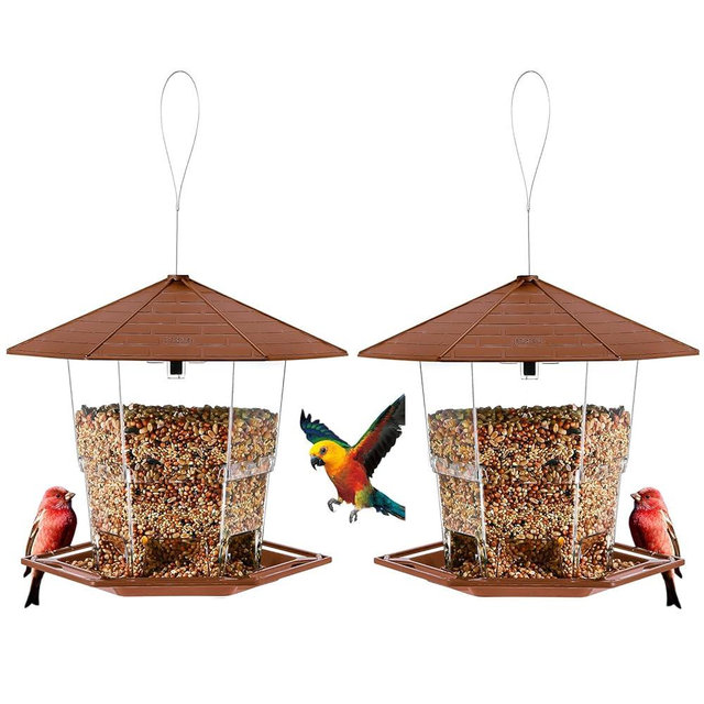 Jealoeur Bird Feeders for Outdoors Hanging Bird Feeder Wild Birds Seed, Brown 2 Pack