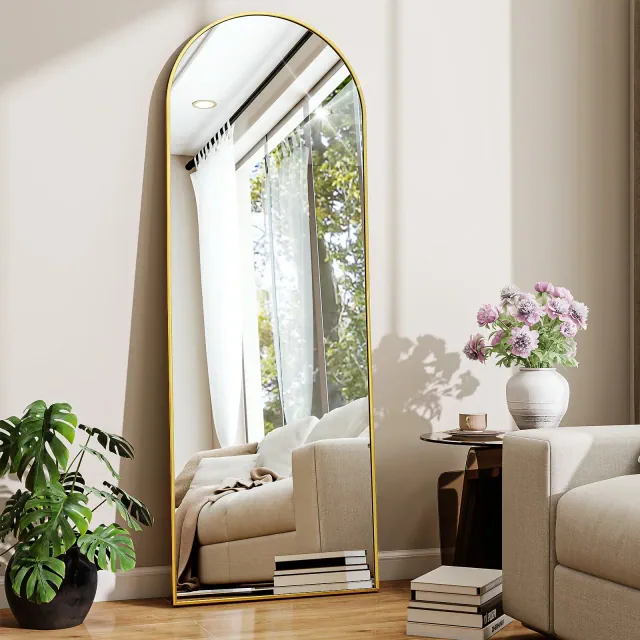 BEAUTYPEAK Arched Free-standing Full-Length Mirrors 18"x58", Gold