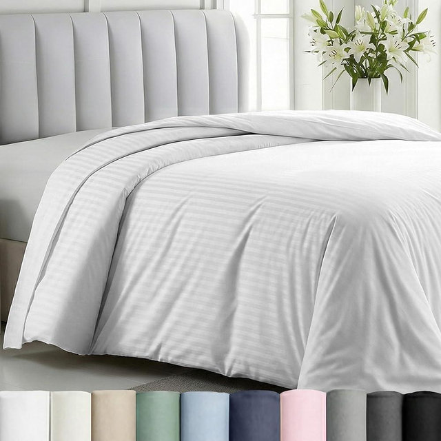 California Design Den Twin XL/Twin Duvet Cover Cotton Only - Premium 400 Thread Count, Natural 100% Cotton Duvet Cover Only, Soft Sateen Weave, Button Closure and Corner Ties - Striped White