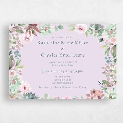 Lilac, Purple Wedding Invitation - Cricket Wreath