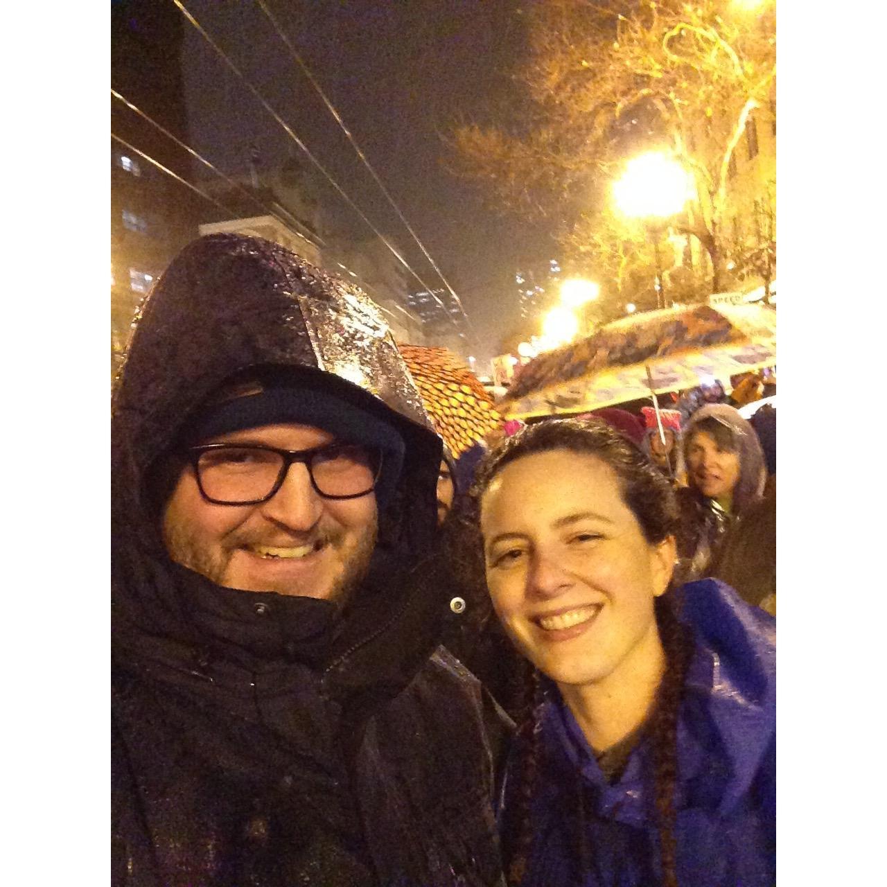 2017. San Francisco. Women's March in the pouring rain.