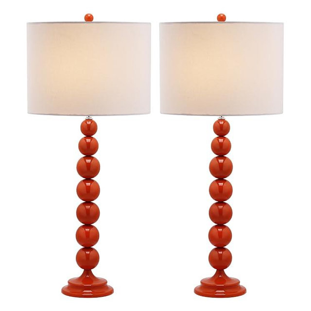 SAFAVIEH Lighting Collection Jenna Modern Contemporary Orange Stacked Ball 32-inch Bedroom Living Room Home Office Desk Nightstand Table Lamp Set of 2 (LED Bulbs Included)