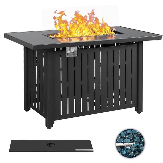Greesum 44" Propane Gas Fire Pit Table 50,000 BTU Outdoor Rectangular FirePit with Lid, Rain Cover for Outside Garden Backyard Deck Patio, Black
