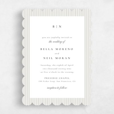 Beige Scalloped Wedding Invitation - Rodez Portrait