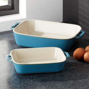 Staub Ceramic Rectangular Baking Dish Set, Casserole Dish, 2-Piece, Rustic Turquiose
