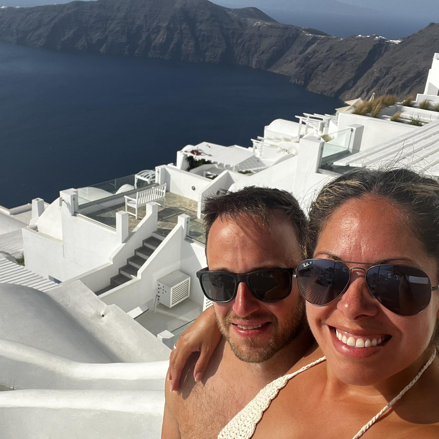 Santorini, Greece. Super bright and awesome views. Our first trip out of the country.