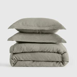 European Linen Double Flange Duvet Cover Set in Willowleaf