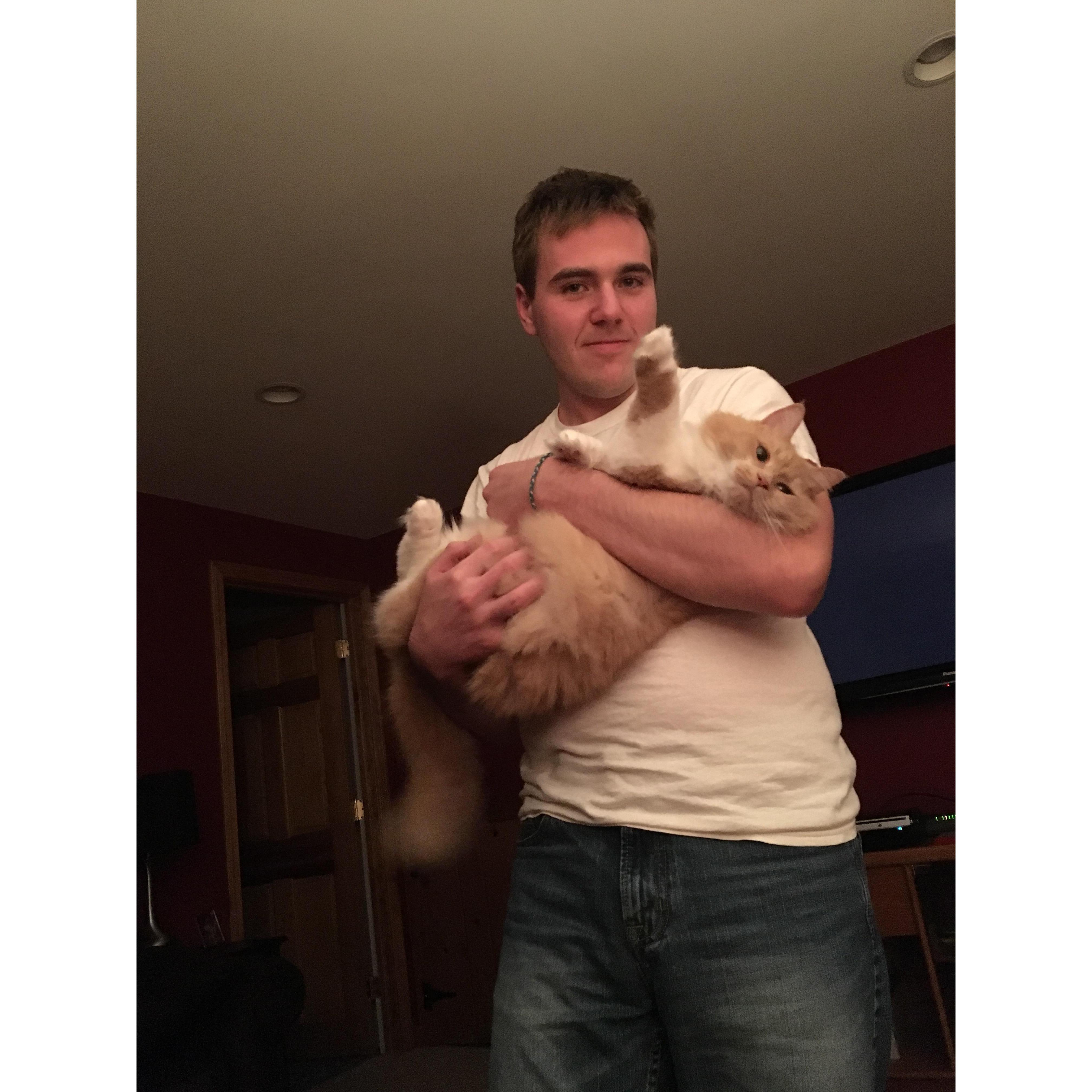 Nick loving Diesel (Erik's Cat)  (11/25/16)