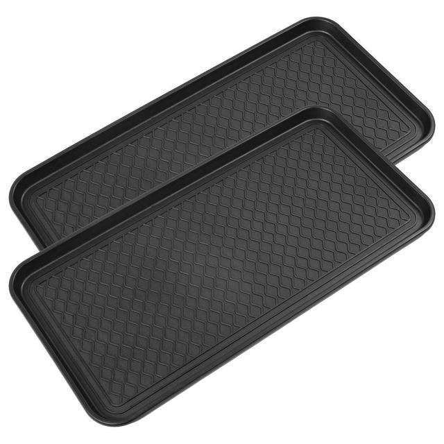 California Home Goods Multi-Purpose Boot Mat Tray, 30" x 15" x 1.2" Black Boot Mat Tray, Indoor & Outdoor Boot and Shoe Tray, Boot Drying Mat w/Lip, Dirt Rug, Dog Water Mat & Litter Box [2 Pack] Tray