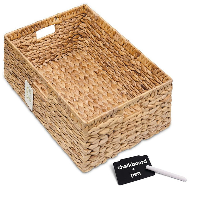 KOKODO 15"Lx11"W Large Rectangular Water Hyacinth Wicker Storage Baskets with Handles and Metal Frame, Stylish and Durable Handwoven Bin for Space-saving Room Organizing or Decorative Wicker Basket