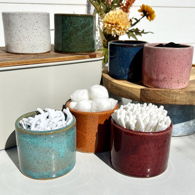 Colorful Speckled Q-Tip Cup, Cotton-balls, Floss-picks, Bathroom Accessory Storage, Beauty Accessory Storage | Hand-made Ceramic