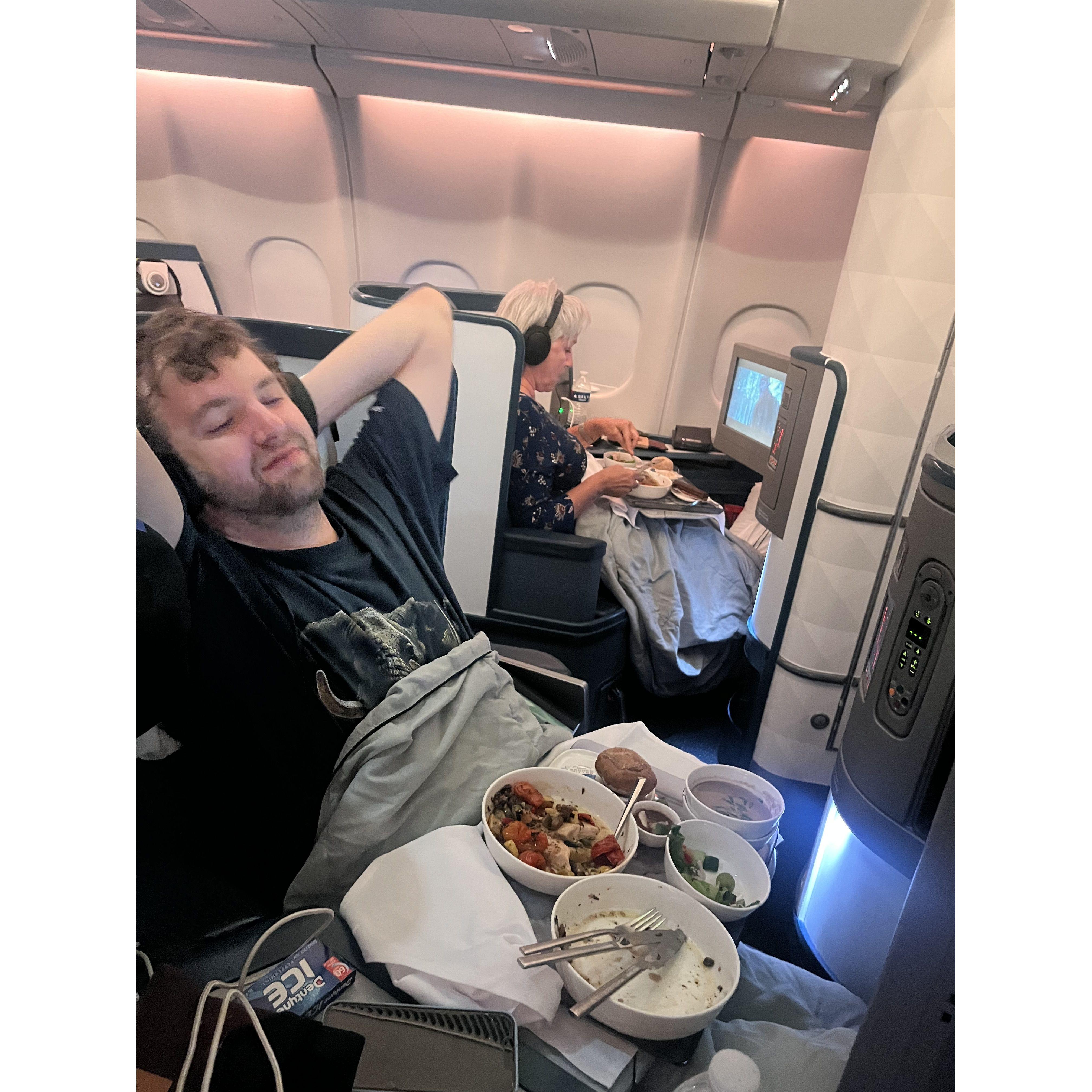 Brendan is a total points schemer. The first thing he did when he and Caroline started dating was change all of her credit cards to be Delta Amex rewards cards. Ever since then they fly first class.