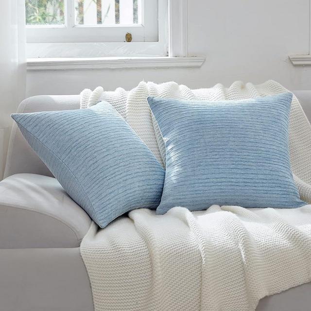 WLNUI Dusty Blue Pillow Covers 20x20 Inch Set of 2 Luxurious Chenille Decorative Throw Pillow Covers for Couch Sofa Bed Living Room Farmhouse Decorations