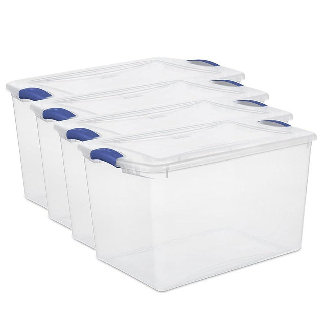 4 Pack 66 Qt Clear Plastic Storage Bins with Lids - Large Stackable Storage Containers for Home, Garage & Basement Organization, Designed for Clothes, Toys & Seasonal Items