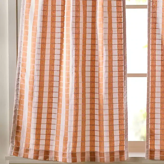 Cotton Woven Stripe Café Curtains, Set of 2