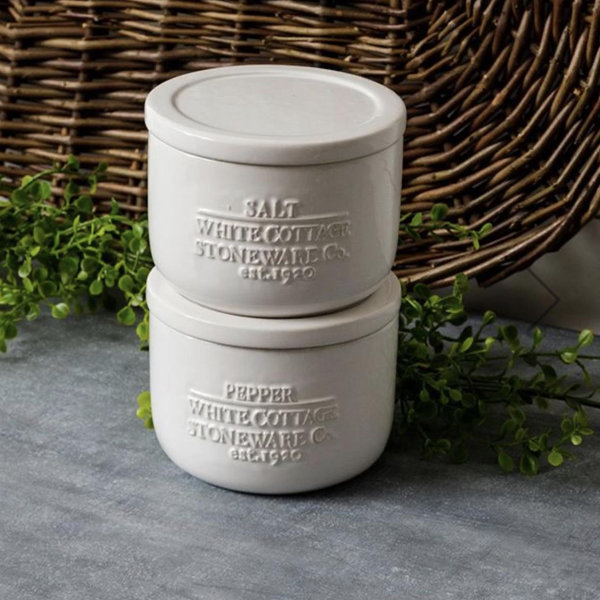 White Cottage Farmhouse Salt and Pepper Cellar Set