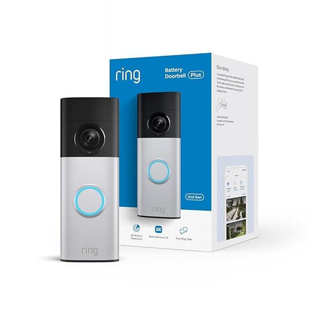Ring Battery Doorbell Plus (newest model), Retinal 2K with wide-angle video, up to 6x Enhanced Zoom, Night Vision, and Quick Release Battery Pack, Nickel Silver
