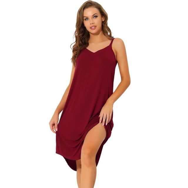 Allegra K Women's V Neck Solid Soft Spaghetti Strap Cami Lounge Nightdress Red X-Large