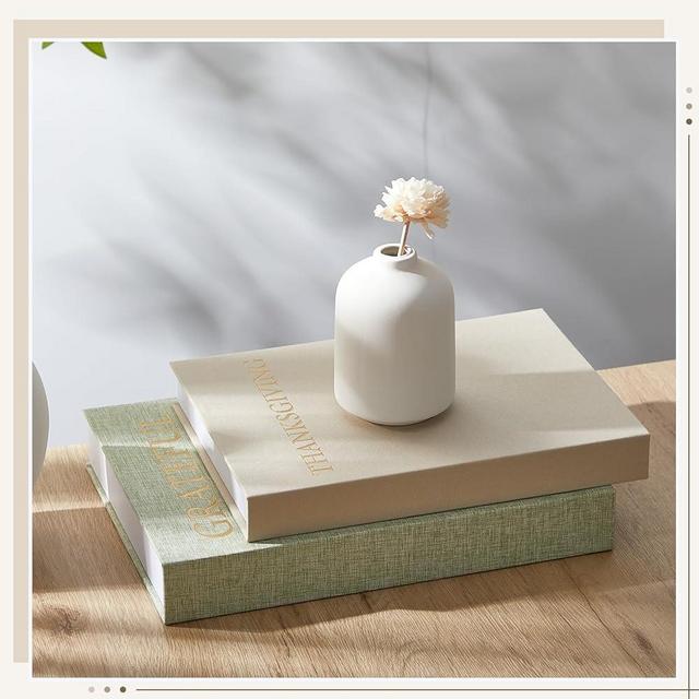 Decorative Books Set of 2 Linen Storage Boxes Decor Faux Coffee Table Bookshelf Mantle Aesthetic Fake Books for Modern Home Keepsake Photo Storage Box Decoration(Grateful Thanksgiving)