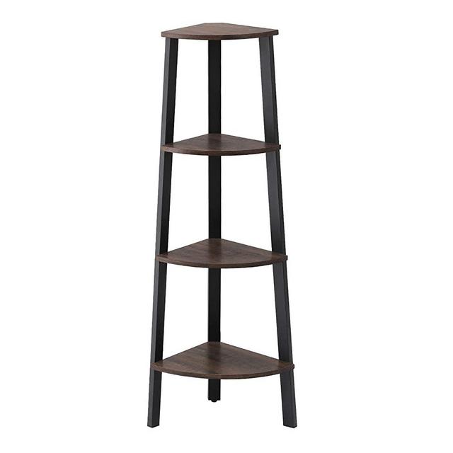 VASAGLE Industrial Corner Rack, 4-Tier Ladder Shaped Bookcase for Home Study, Free Standing Storage Shelves, Plant Flower Shelf, Rustic Dark Brown ULLS34BF
