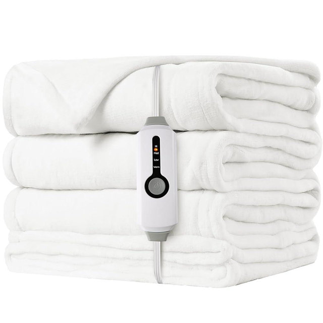 SUNNY HEAT Heated Electric Blanket Full Size 72"x84" - Cozy Warm Flannel Heated Blanket with 4 Heating Levels & 10 Auto Off - Winter Comfort Heating Blanket, Sleep Aid Bedding, White