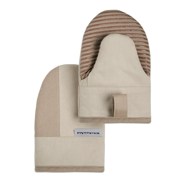 KitchenAid Beacon Two-Tone Mini Oven Mitts 2-Pack, Milkshake Tan/Beige