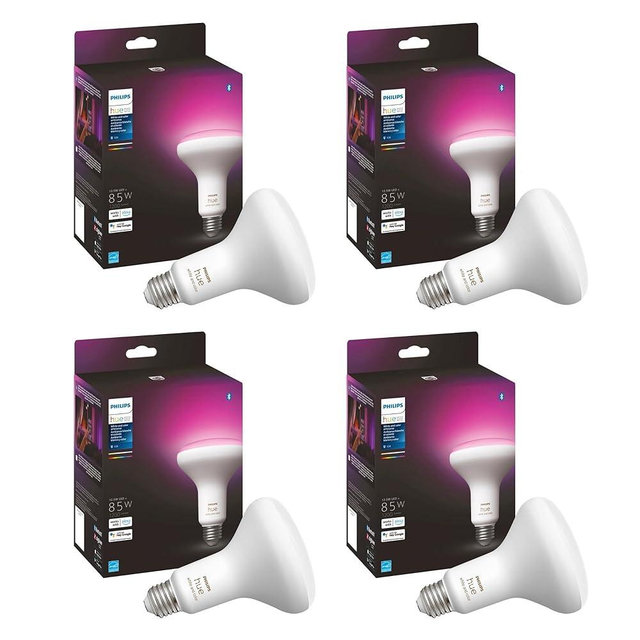Philips Hue White and Color Ambiance BR30 LED Smart Bulbs (Bluetooth Compatible), Compatible with Alexa, Google Assistant, and Apple HomeKit, 4-Pack, R578096-4