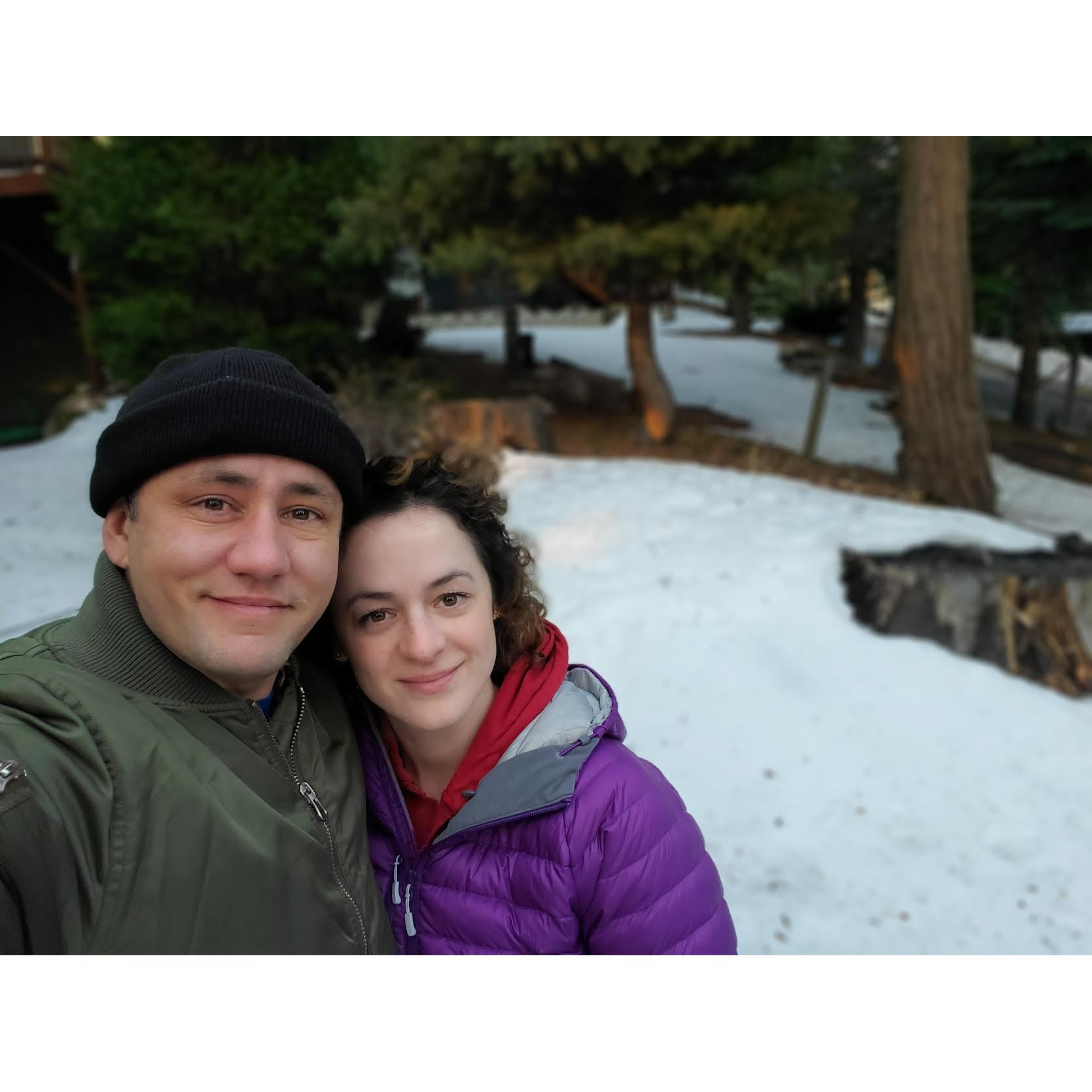 On a trip to Lake Arrowhead. Our first winter together. Colten came for a staycation at Chantal's house and never left.