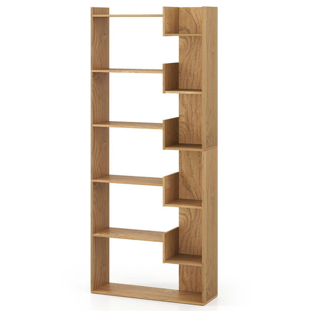Costway 1 PCS 6-tier Bookshelf Tall Display Shelf with 11 Open Shelves 2 Anti-tipping Kits Natural