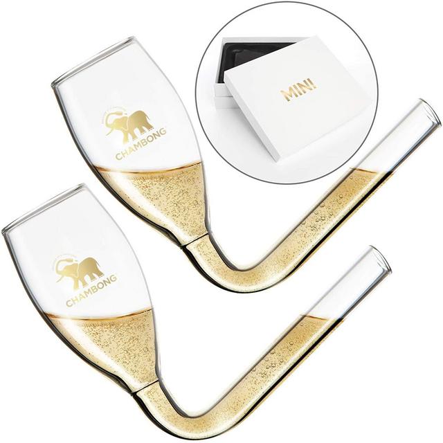 CHAMBONG Champagne Shooter - Unique Gifts for Bachelorette Party Favors, Engagement Gifts White Elephant Gifts - Champagne Bong Style Champagne Glasses - (Glass, Mini 3 oz. 2-Pc Set)
