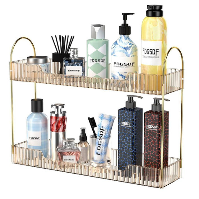 GTI Narrow Bathroom Organizers and Storage, 2 Tier Rectangle Makeup Counter Organizer, Perfume Cosmetics Skincare Vanity Organizers, Dresser Countertop Organizer for Women (Gold)