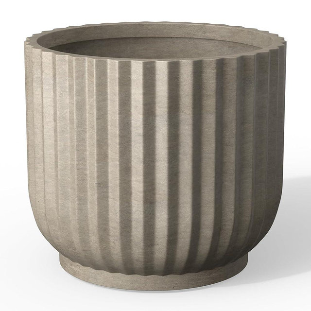 Kante Round Fulted Planter, 14 Inch Dia Large Concrete Plant Pots with Drainage Hole and Rubber Plug, Modern Decor for Indoor Outdoor Plants, Flower, Weathered Concrete