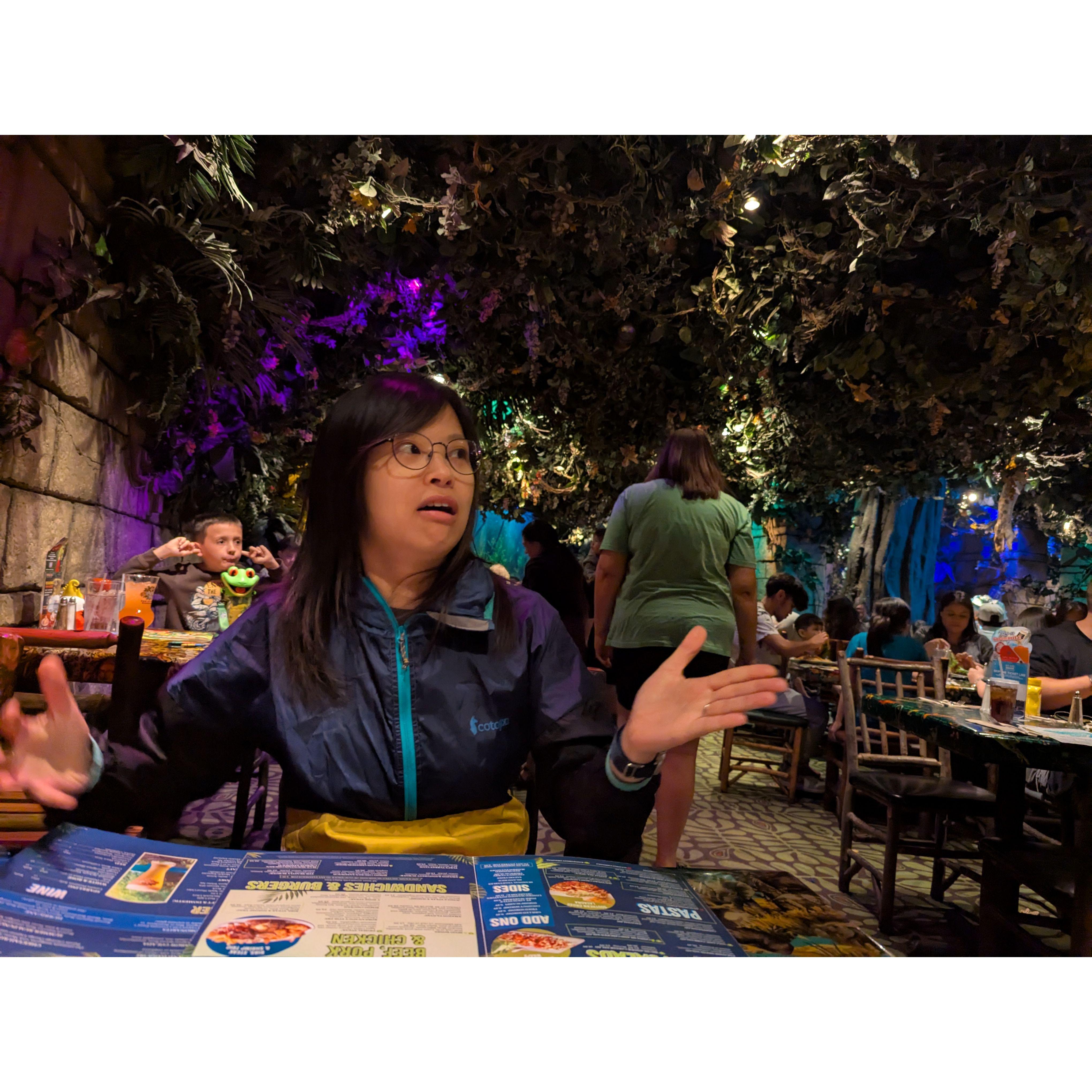 Her first time at Rainforest Cafe. She could barely contain herself.