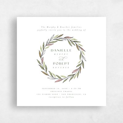 Soft Moss, Green Wedding Invitation - Bruges Wreath