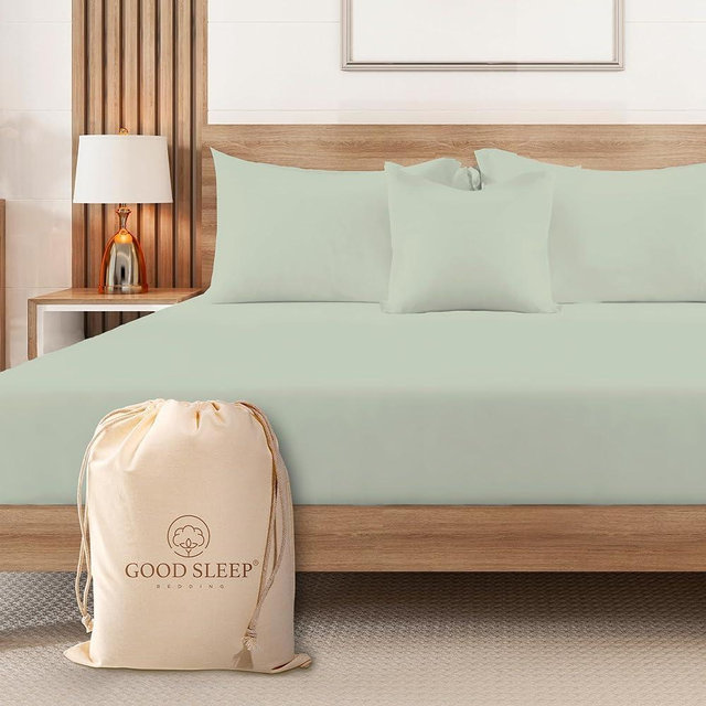 Good Sleep Bedding King Size Sheet - Soft & Breathable, 100% Egyptian Cotton, 1000 Thread Count, Deep Pocket 16", "Luxury Fitted Bed Sheets - Sage Green