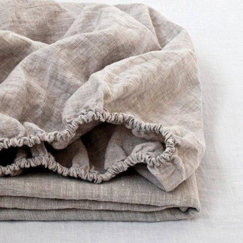 Simple&Opulence 100% Linen Fitted Sheet (1 Piece) Mattress Cover, Natural Belgian Flax-Queen Size, 14 Inch Deep Pocket Stone Washed-Farmhouse Bedding-Linen