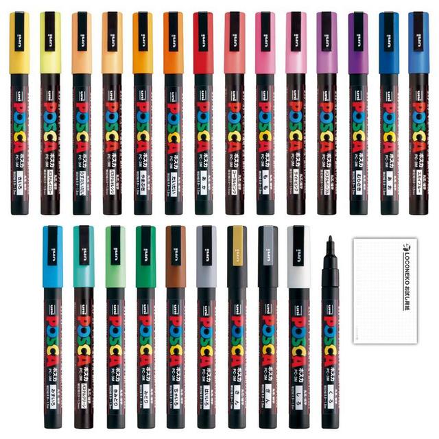 Uni Posca Paint Marker Fine Point (PC-3M) 24 Colors FULL RANGE Bundle Set Mitsubishi Poster Colour ALL COLOR 1.1mm Marking Pen Loconeko Memo pad Set