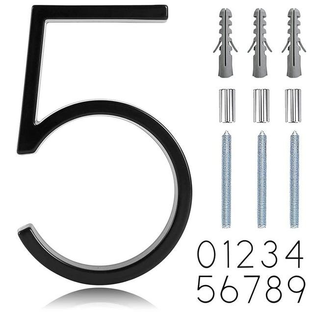 5" Floating Stainless Steel Address House Number, Modern Metal Anti-Rust House Numbers with Nail Kits for Door Garden Mailbox Decor Visibility Signage (5)