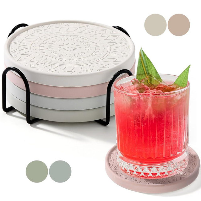 Photect 4 Pcs Diatomaceous Earth Coasters Set with Holder Absorbent Coasters Instant Drying for Tabletop Protection Drinks Coaster for Home Decoration Housewarming Gift (Mint)