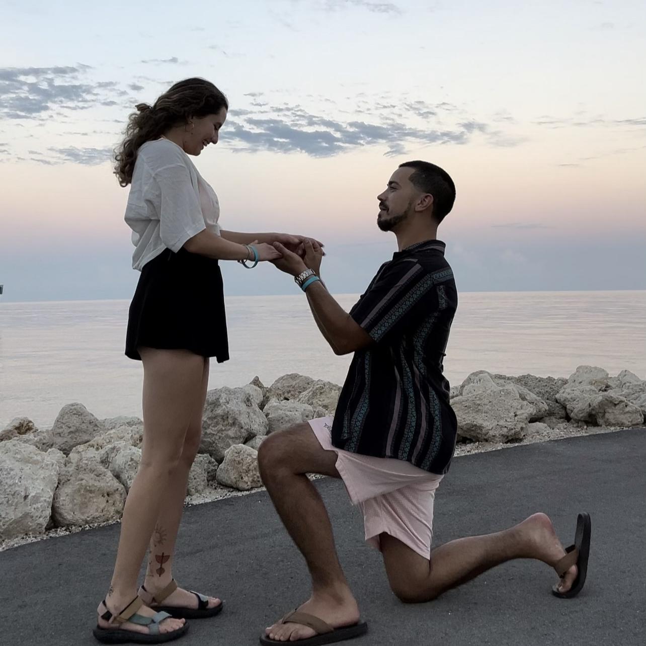 First time he jokingly went down on one knee. April, 2023.