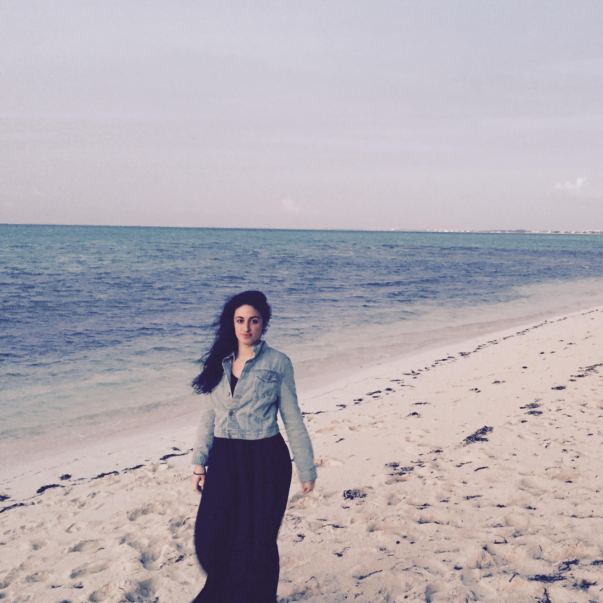 Katie on the beach at sunset before dinner.
Turks and Caicos, April 2015