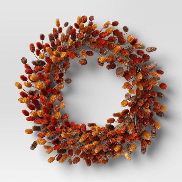 21.25" Artificial Dried Tree Pod Wreath Orange - Threshold™