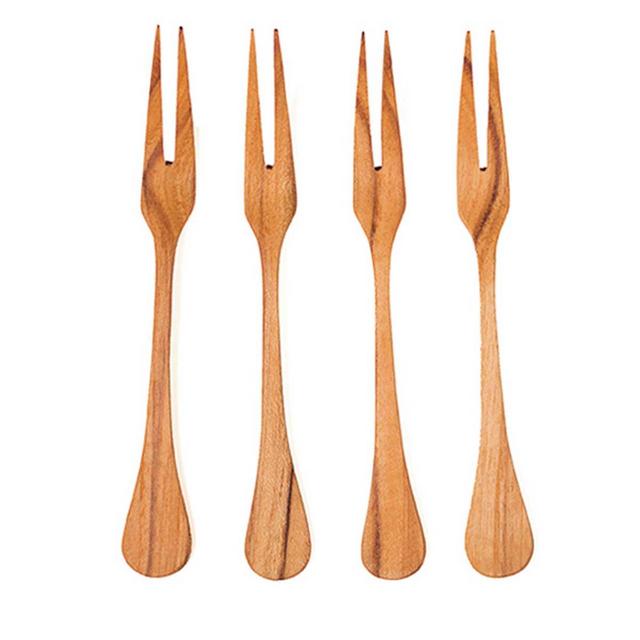 Teak Set of 4 Curved Forks